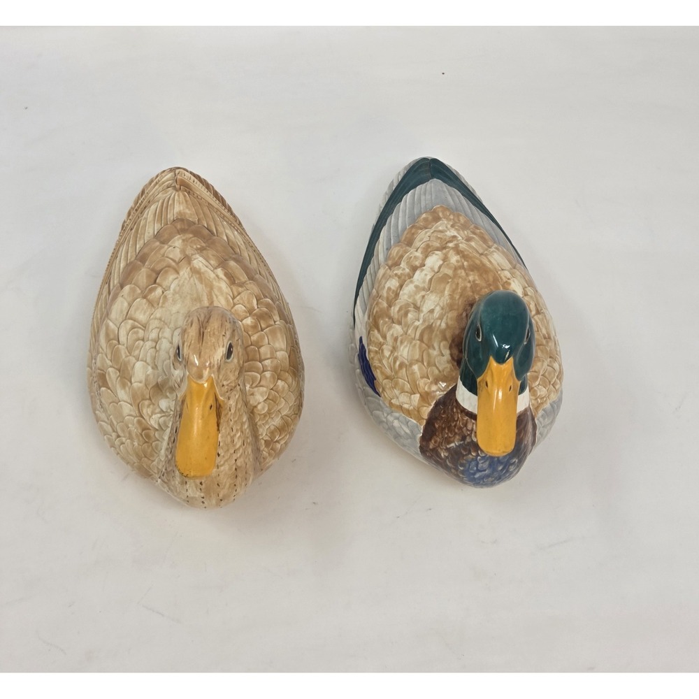 Vintage 1959 Hand Painted Glazed Ceramic Mallard Duck Figurines Pair MCM Decor - Picture 2 of 12